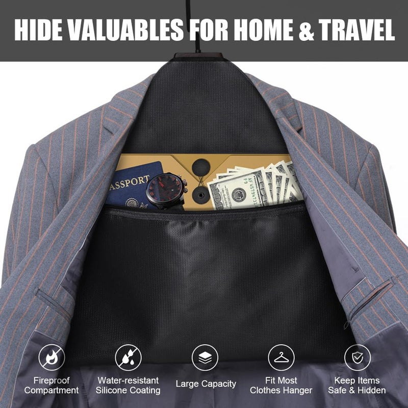 ROLOWAY خزنة مقاومة للحريق ROLOWAY مع شماعة، حجرة مخفية للمنزل والسفر، خزنة سرية لإخفاء النقود تحت الملابس مع حقيبة صغيرة مقاومة للحريق - Image 2